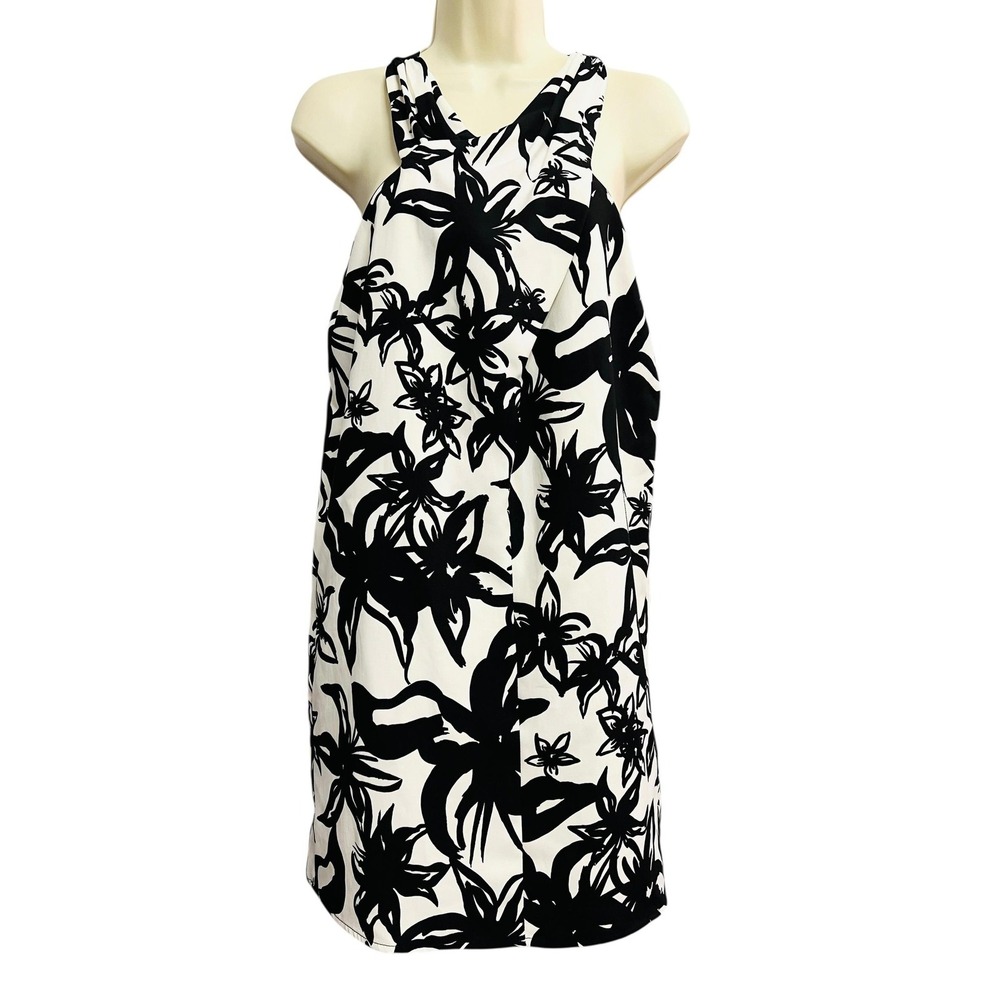 MNG Suit‎ Collection Dress Womens XS Black White Floral Print Sleeveless Shift